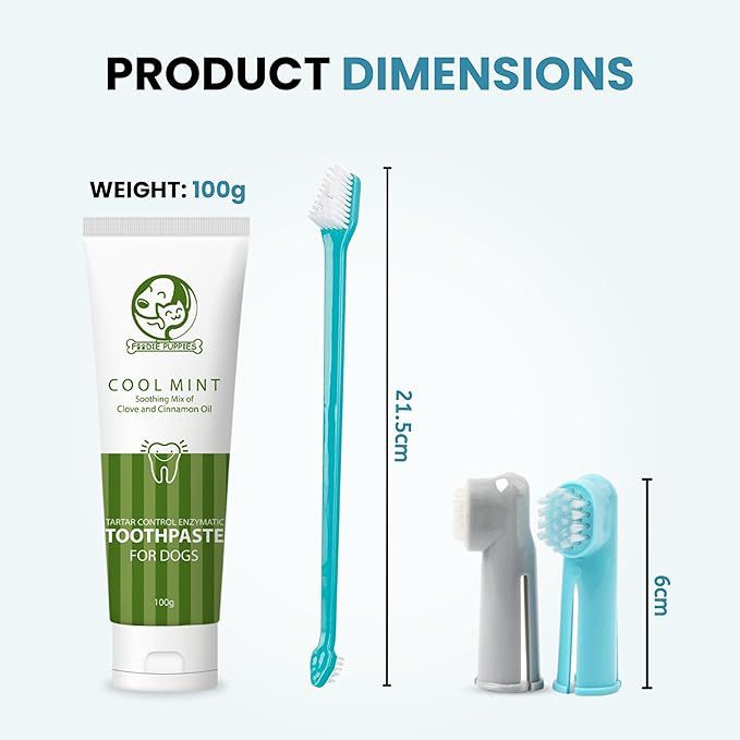 Foodie Puppies Pet Dental Oral Care Kit Combo - (Coolmint Toothpaste- 100g + 3Pcs Toothbrush) for Dogs | Soothes Inflame Gums, Remove Bad Breath, and Mix of Clove & Cinnamon Oil for Dogs and Puppies