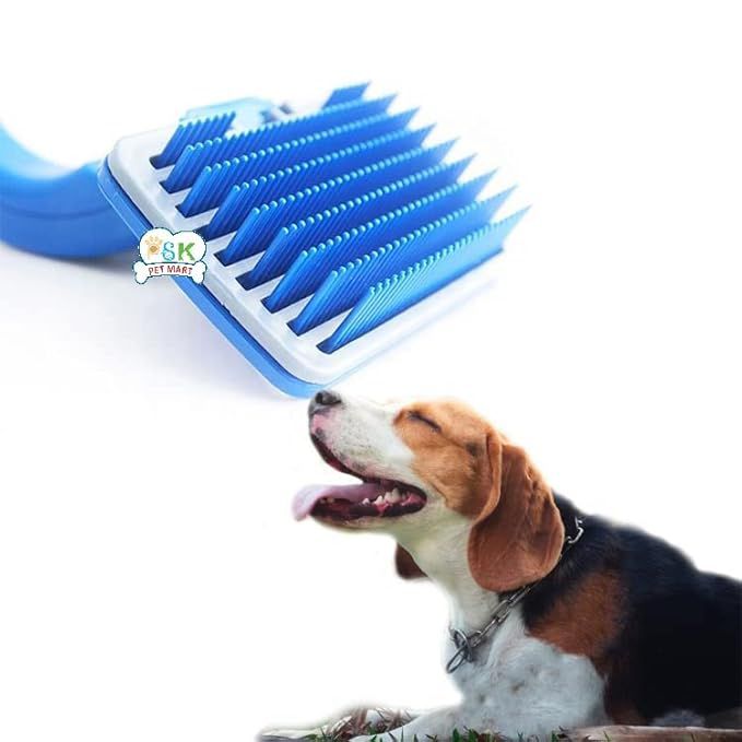 PSK PET MART Dog Grooming Kit - Dog Plastic Slicker Brush with Press Key for Puppies and Dogs + Dog Toothbrush + Pet Grooming Glove + Dog Steel Comb (Single Side) for Dog, Puppy, Cat - 4 in