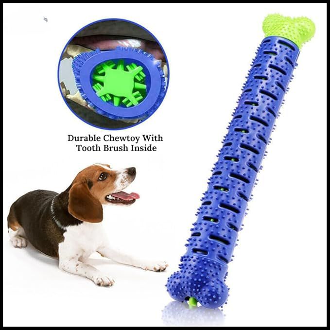 Dog Toothbrush Chew Toy, Non-Toxic Teething Bone, Dental Care Accessory, Blue and Green