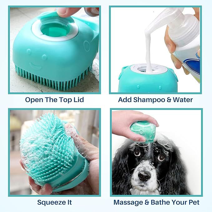 Foodie Puppies 3Pcs Pet Grooming Self Cleaning Combo for Dogs & Cats - (Oval Slicker, Massage Bath Glove, Shampoo Dispenser) for Long Short Shedding Hairs I Daily Use Dog Comb Gloves, Easy Clean Bath