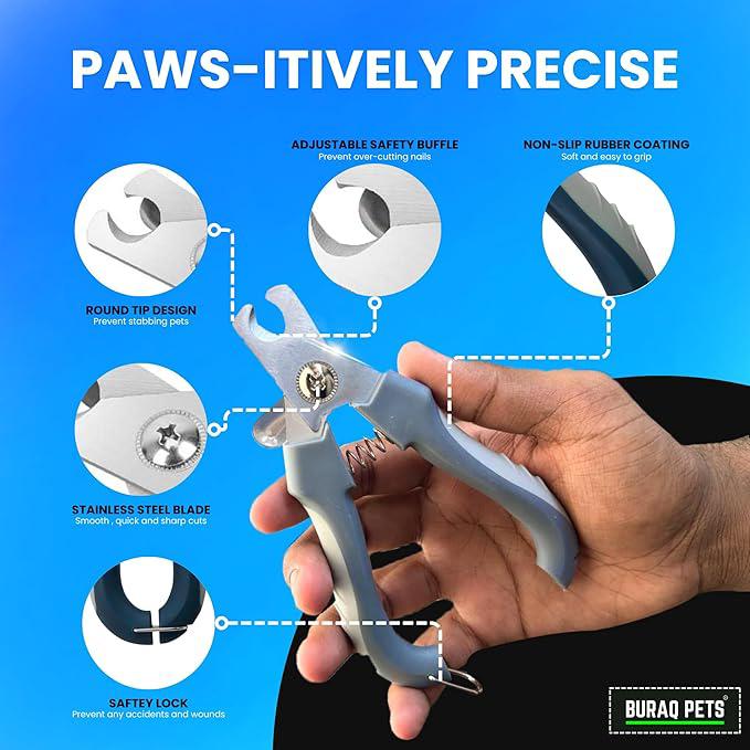 Buraq Pets Dog Nail Cutter with Nail Filer, Professional Pet Nail Clipper for Dogs, Cats, Puppies & Small Animals, Durable, Safe, Ergonomic Grooming Tool for Precise Trimming