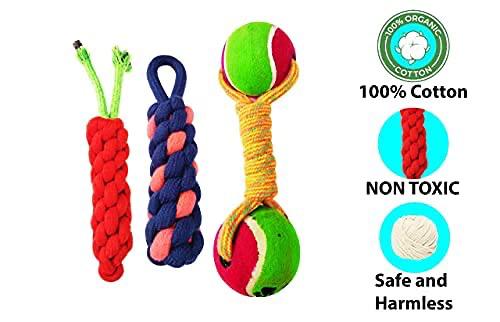 RvPaws Dog Toys Accessories- Combo of 3 Durable Pet Toy- Clean Chew Biting Knotted Puppy Teeth Toy for Puppies