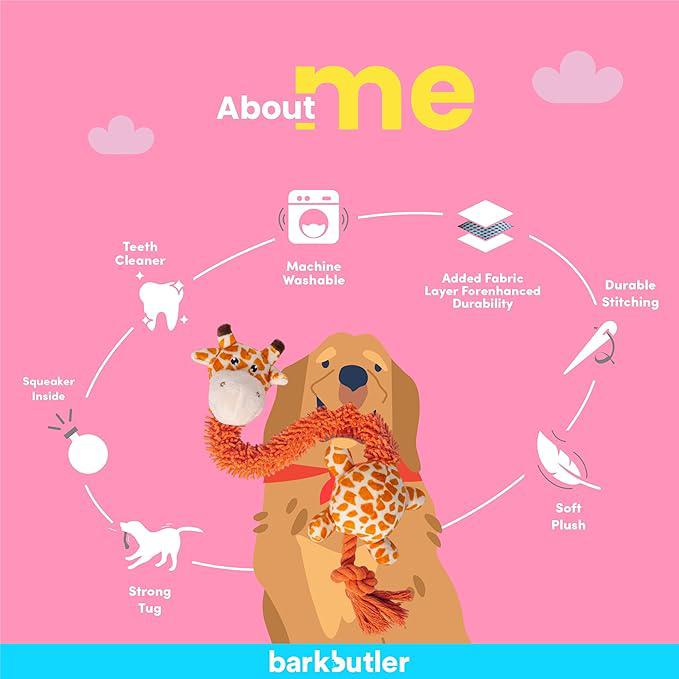 Barkbutler Garry The Giraffe Soft Squeaky Plush Dog Toy, Orange | for Small - Large Dogs (5-30kgs) | Machine Washable | Reinforced Fabric | Non - Toxic | Durable Pet Toy | Cuddle, Train, Chew, Tug
