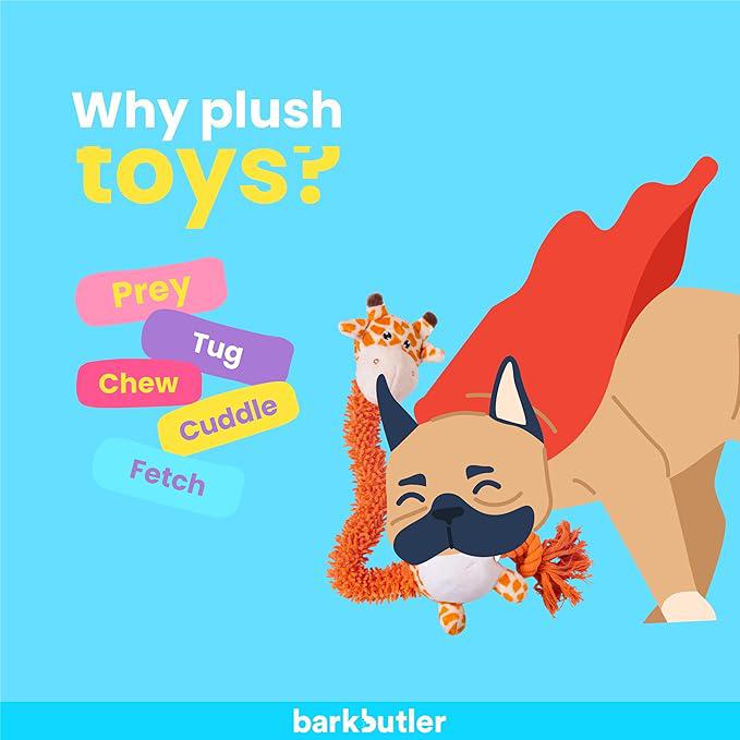 Barkbutler Garry The Giraffe Soft Squeaky Plush Dog Toy, Orange | for Small - Large Dogs (5-30kgs) | Machine Washable | Reinforced Fabric | Non - Toxic | Durable Pet Toy | Cuddle, Train, Chew, Tug