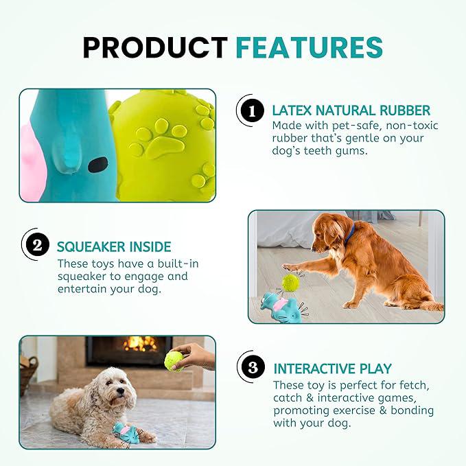 Foodie Puppies 2in1 Combo of Latex Squeaky Sound Chew Toy - (Blue Bull and Claw Ball) for Small Dogs & Puppies | Interactive Non - Toxic Durable Rubber Pet Toy for Training, Chewing and Playing