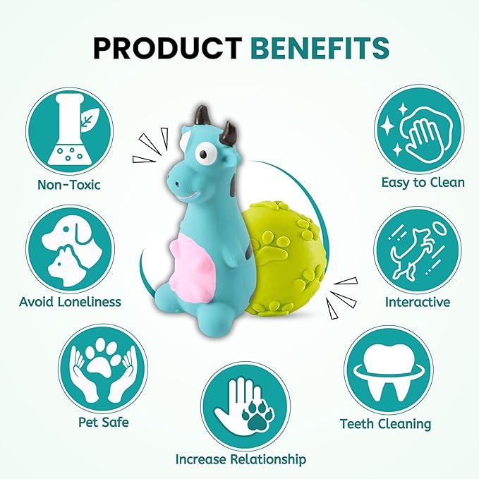 Foodie Puppies 2in1 Combo of Latex Squeaky Sound Chew Toy - (Blue Bull and Claw Ball) for Small Dogs & Puppies | Interactive Non - Toxic Durable Rubber Pet Toy for Training, Chewing and Playing