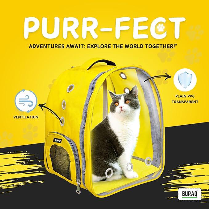 Buraq pets Pet Backpack Transparent Cat & Small Dog Puppy Kitty Shihtzu Carriers for Breathable Airline Travel Approved Air Ventilation Backpack Size 17 × 13 × 11 inch Yellow