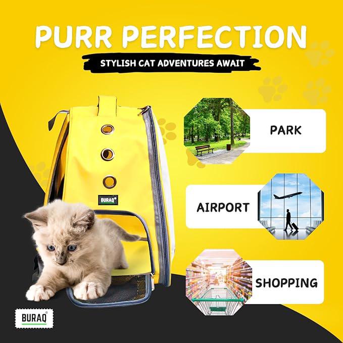 Buraq pets Pet Backpack Transparent Cat & Small Dog Puppy Kitty Shihtzu Carriers for Breathable Airline Travel Approved Air Ventilation Backpack Size 17 × 13 × 11 inch Yellow