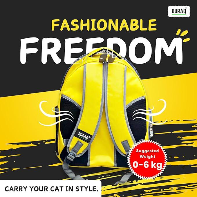 Buraq pets Pet Backpack Transparent Cat & Small Dog Puppy Kitty Shihtzu Carriers for Breathable Airline Travel Approved Air Ventilation Backpack Size 17 × 13 × 11 inch Yellow