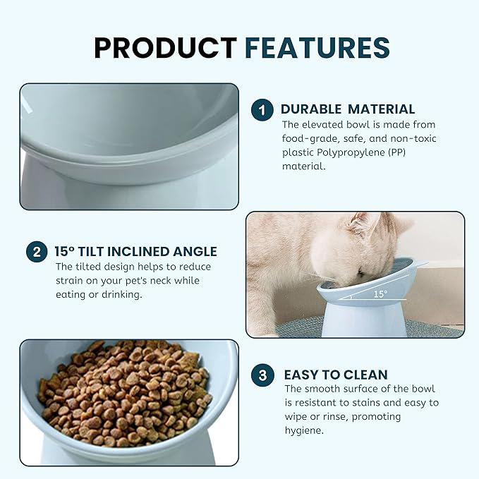Foodie Puppies Elevated Cat Bowl Feeder Food Water Feeder Bowl for Cats, Kittens & Puppies | Persian Cat Food Bowl Tilted Raised Bowl Anti Vomiting 45° Slanted Bowl, Plastic, 15 X 5.02 X 5 Cm