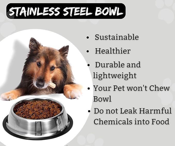 Berlin's Stainless Steel Pet Feeding Bowls for Dogs and Cats | Dry Kibble, Wet Food, Water Bowl | No-Tip, Non Sliding Design | Dishwasher Safe (Pack of 1, 200ml)