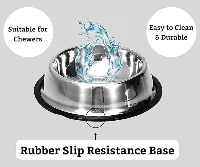 Berlin's Stainless Steel Pet Feeding Bowls for Dogs and Cats | Dry Kibble, Wet Food, Water Bowl | No-Tip, Non Sliding Design | Dishwasher Safe (Pack of 1, 200ml)