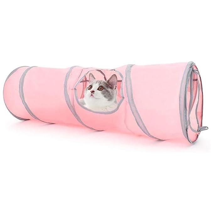 Cature Cat Tunnels for Indoor Cats 2 Way Cat Tunnel Durable Cat Toys Foldable Cat Tube Pet Play Tube - Collapsible Tunnel for Small Pet, Cat, Kitty, Doggy, Rabbit (Pink)