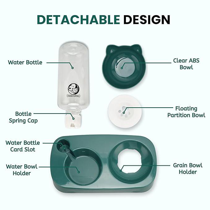 Foodie Puppies 2 in 1 Pet Gravity Feeder Food Bowl and Water Bottle Set- (Green), with Automatic Water Dispenser Bottle, Detachable Tilted Raised Food Bowl for Puppy, Small Dogs Cats and Kittens