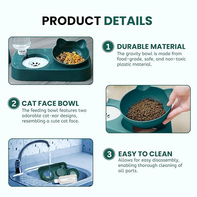 Foodie Puppies 2 in 1 Pet Gravity Feeder Food Bowl and Water Bottle Set- (Green), with Automatic Water Dispenser Bottle, Detachable Tilted Raised Food Bowl for Puppy, Small Dogs Cats and Kittens