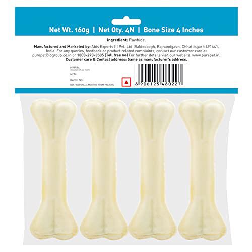 PUREPET Dog Treat Chew Bones,10.16Cm 160G, All Life Stages, Pack Of 4 Bones