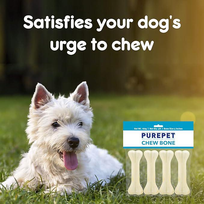 PUREPET Dog Treat Chew Bones,10.16Cm 160G, All Life Stages, Pack Of 4 Bones