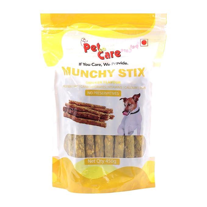 Pet en Care Dog Treat Munchy Sticks, Chew Sticks, Chicken Flavor 450 GMS (Set of 2), Total 900 GMS Pack|Dog Treats for All Breed Dogs
