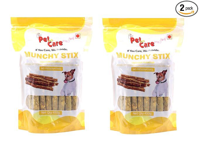 Pet en Care Dog Treat Munchy Sticks, Chew Sticks, Chicken Flavor 450 GMS (Set of 2), Total 900 GMS Pack|Dog Treats for All Breed Dogs