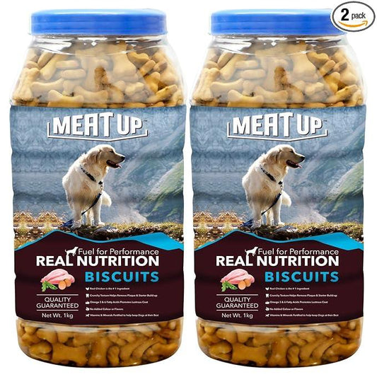 Meat Up Chicken Flavour Real Chicken Biscuit For All Life Stages Dog, 1kg (Buy 1 Get 1 Free)