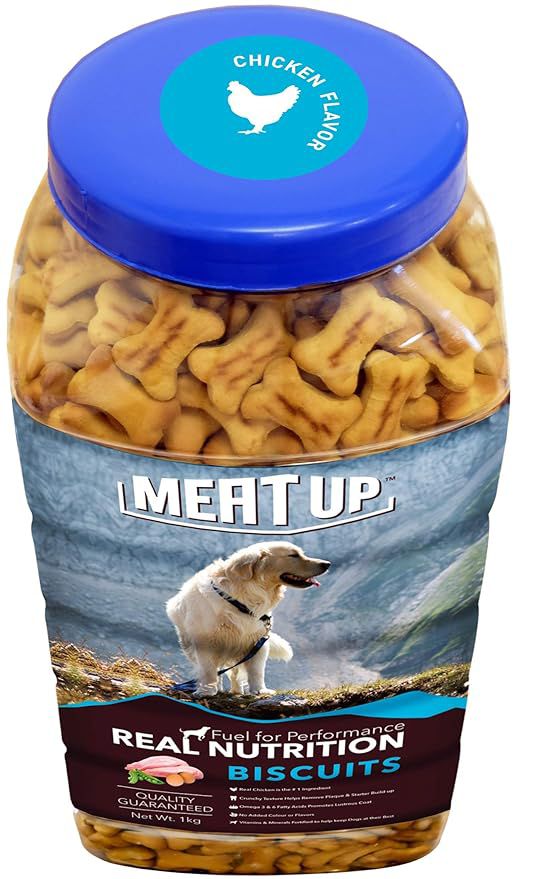 Meat Up Chicken Flavour Real Chicken Biscuit For All Life Stages Dog, 1kg (Buy 1 Get 1 Free)