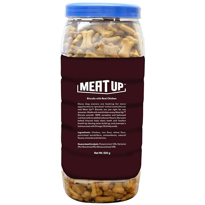 Meat Up Chicken Flavour Real Chicken Biscuit For All Life Stages Dog, 1kg (Buy 1 Get 1 Free)