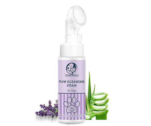 Foodie Puppies Paw Cleaner for Dogs & Cats - 150ml | Lavender No-Rinse Foaming Cleanser with Silicone Brush | Tea Tree Oil & Aloe Vera | Quick Dry, Lick-Safe, Allergen-Free, Moisturizing & Freshening