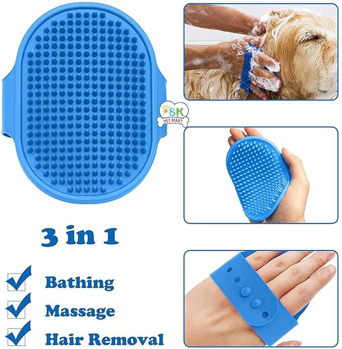 PSK PET MART Dog Grooming Kit - Dog Plastic Slicker Brush with Press Key for Puppies and Dogs + Dog Toothbrush + Pet Grooming Glove + Dog Steel Comb (Single Side) for Dog, Puppy, Cat - 4 in