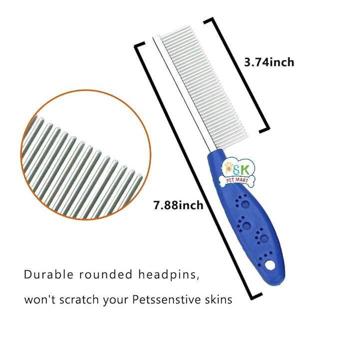 PSK PET MART Dog Grooming Kit - Dog Plastic Slicker Brush with Press Key for Puppies and Dogs + Dog Toothbrush + Pet Grooming Glove + Dog Steel Comb (Single Side) for Dog, Puppy, Cat - 4 in