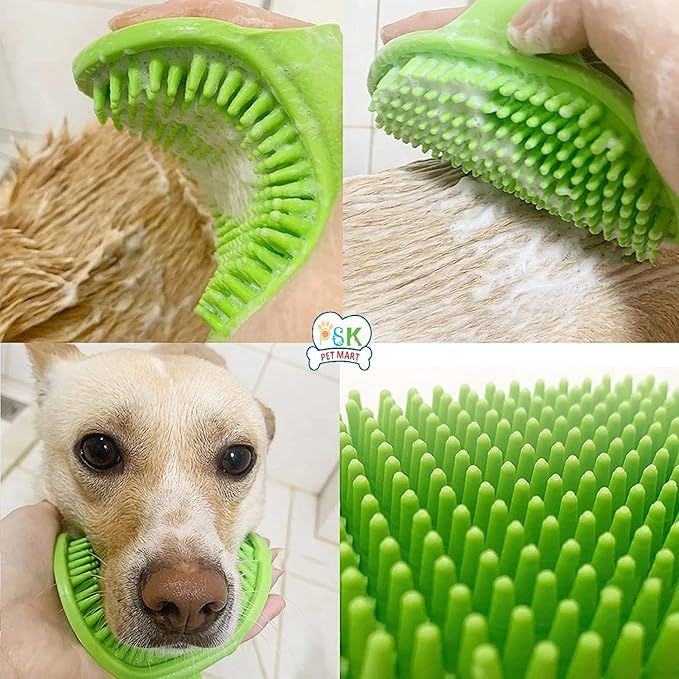 PSK PET MART Dog Grooming Kit - Dog Plastic Slicker Brush with Press Key for Puppies and Dogs + Dog Toothbrush + Pet Grooming Glove + Dog Steel Comb (Single Side) for Dog, Puppy, Cat - 4 in