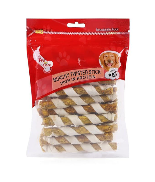 Pet en Care Dog Treat Twisted Munchy, Chew Sticks, Chicken Flavor, 400 GMS, Set of 2, Total 800 GMS Pack | Rawhide Chew Stick for Young & Adult Dog