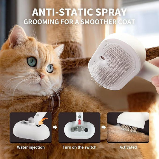 PETTY-KITTY® Multipurpose Steam Cat Brush Dog Brush for Shedding, Dog Comb Cat Comb Remove Static Flying Hair Pet Grooming Brush Self Cleaning Dog BrushSuitable for Long and Short Hairs (white)