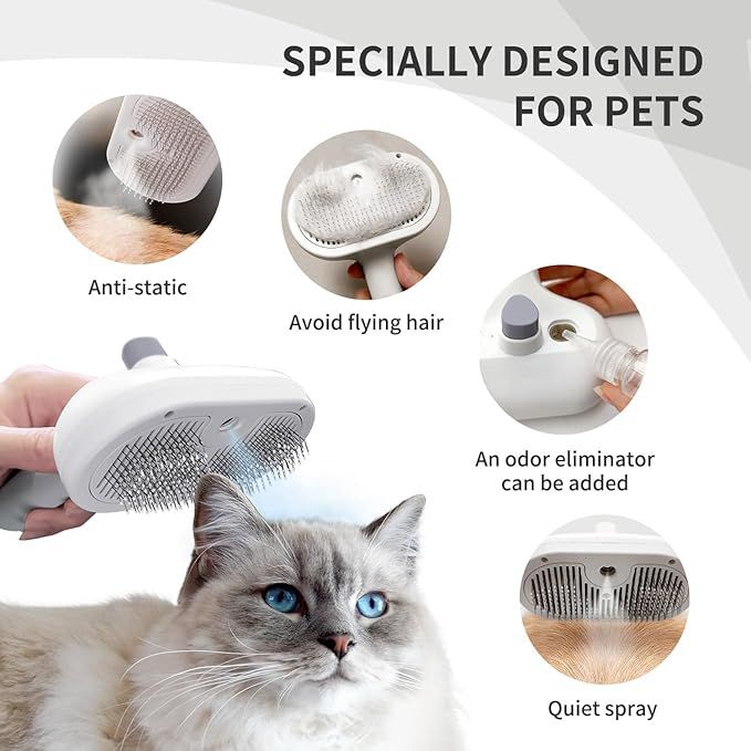 PETTY-KITTY® Multipurpose Steam Cat Brush Dog Brush for Shedding, Dog Comb Cat Comb Remove Static Flying Hair Pet Grooming Brush Self Cleaning Dog BrushSuitable for Long and Short Hairs (white)