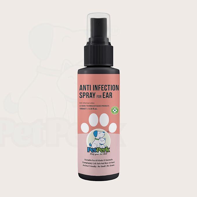 PET PERK Ear Anti-Infection Spray For Dogs Advanced Nanotechnology Based Formulation Soothing Relief For Ear Infections Suitable For All Dog Breeds Dogs (100 Ml, 1 Bottle)