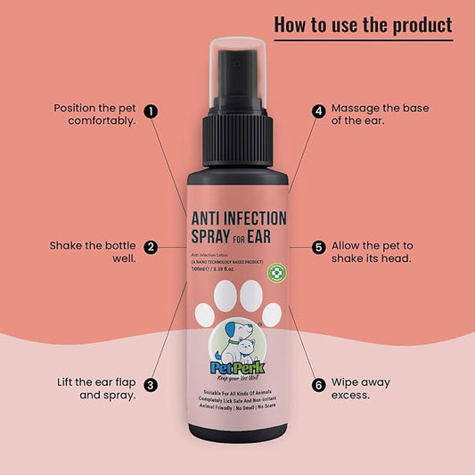 PET PERK Ear Anti-Infection Spray For Dogs Advanced Nanotechnology Based Formulation Soothing Relief For Ear Infections Suitable For All Dog Breeds Dogs (100 Ml, 1 Bottle)