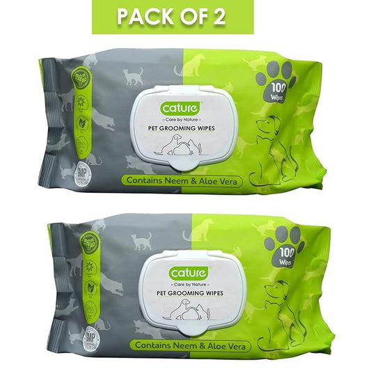 Cature Care by Nature Biodegradable Pet Wipes – Aloe Vera & Neem for Gentle & Effective Cleaning, Natural & Eco-Friendly, 100 Wipes (Pack of 2) for Dogs & Cats