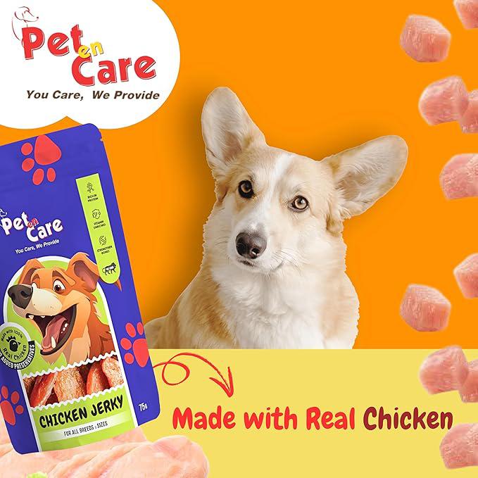 Pet en Care Chicken Jerky Dog Treats, 75gm | Protein Rich | Vitamin Enriched | All Breeds and Sizes