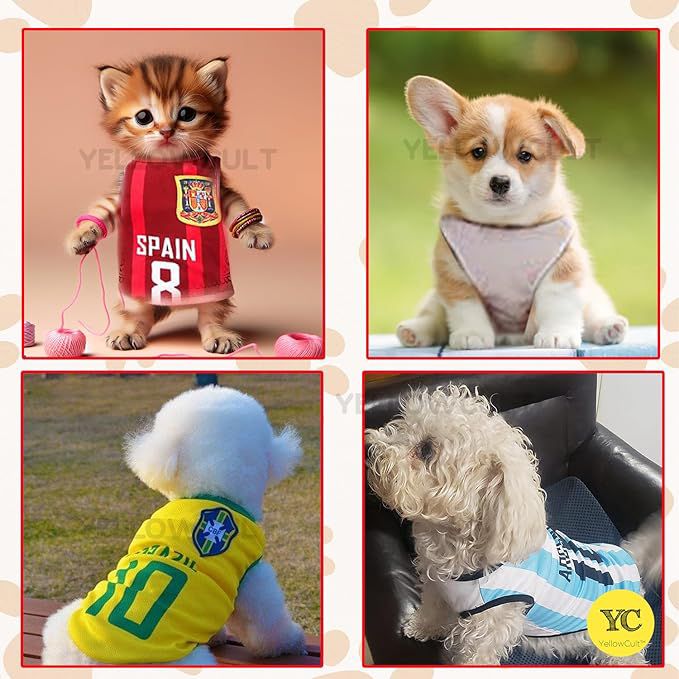 Yellowcult Cute Dog T-Shirt Clothes, Summer Sweetshirts Sporty Pet Random Design Outfit for Small Breed Dog, cat, Puppy, Kitten, Diwali, Festival, Travel, Outing, Photos(S- Any 1)