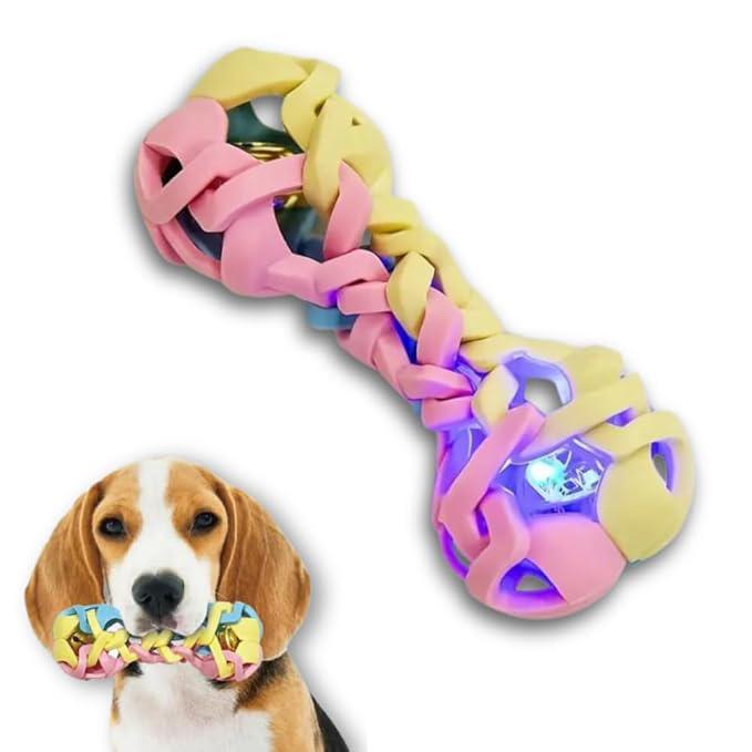 Pawcart Dog Chew Bone with Light | Non-Toxic Braided Chewing Puppy Teething Toy | Durable Chewer Dental Care Accessory | Interactive Bells Toys for All Dogs (Pink+Blue+Yellow)
