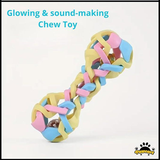 Pawcart Dog Chew Bone with Light | Non-Toxic Braided Chewing Puppy Teething Toy | Durable Chewer Dental Care Accessory | Interactive Bells Toys for All Dogs (Pink+Blue+Yellow)
