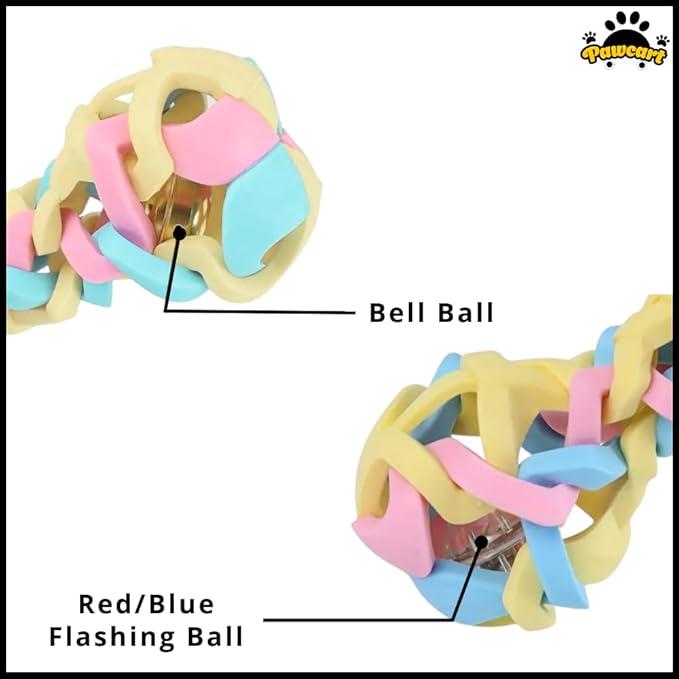 Pawcart Dog Chew Bone with Light | Non-Toxic Braided Chewing Puppy Teething Toy | Durable Chewer Dental Care Accessory | Interactive Bells Toys for All Dogs (Pink+Blue+Yellow)