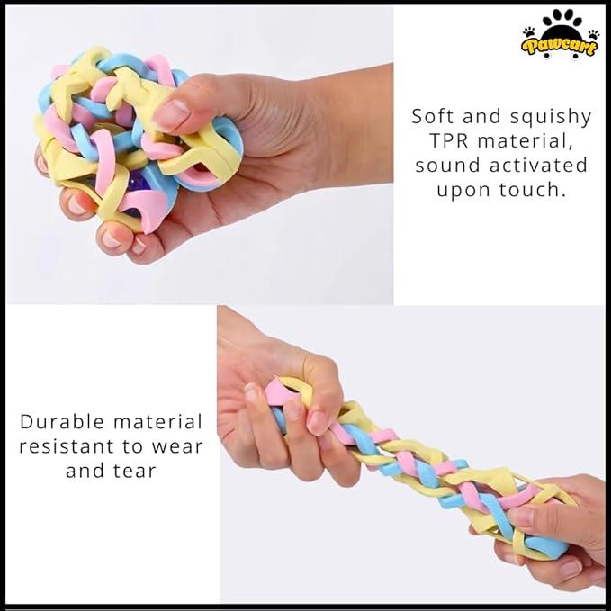 Pawcart Dog Chew Bone with Light | Non-Toxic Braided Chewing Puppy Teething Toy | Durable Chewer Dental Care Accessory | Interactive Bells Toys for All Dogs (Pink+Blue+Yellow)