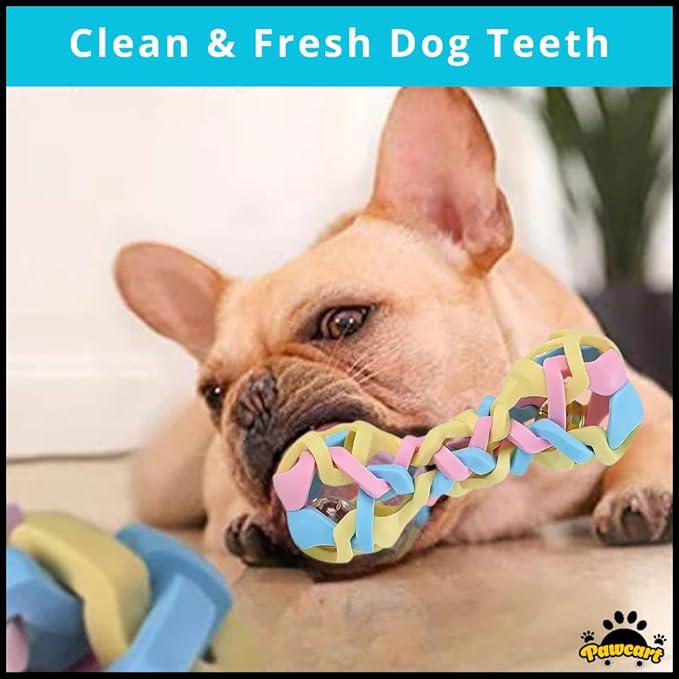Pawcart Dog Chew Bone with Light | Non-Toxic Braided Chewing Puppy Teething Toy | Durable Chewer Dental Care Accessory | Interactive Bells Toys for All Dogs (Pink+Blue+Yellow)