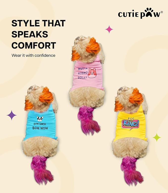 Yellowcult Cute Dog T-Shirt Clothes, Summer Sweetshirts Sporty Pet Random Design Outfit for Small Breed Dog, cat, Puppy, Kitten, Diwali, Festival, Travel, Outing, Photos(S- Any 1)