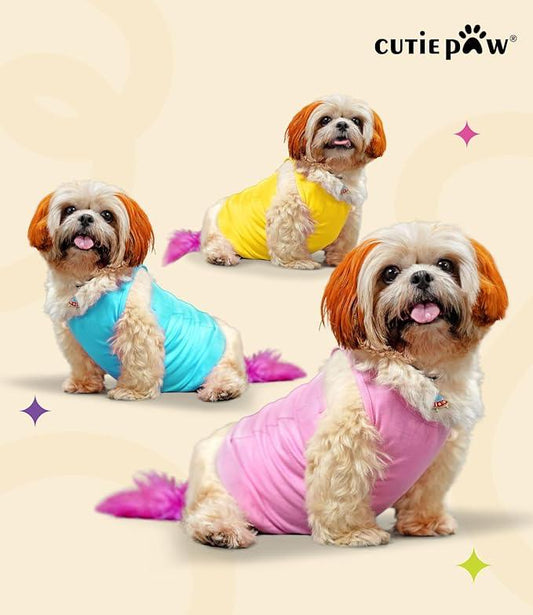 Yellowcult Cute Dog T-Shirt Clothes, Summer Sweetshirts Sporty Pet Random Design Outfit for Small Breed Dog, cat, Puppy, Kitten, Diwali, Festival, Travel, Outing, Photos(S- Any 1)