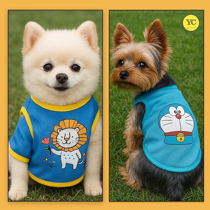 Yellowcult Cute Cat T-Shirt Clothes, Summer Sweetshirts Cartoon Pet Random Design Outfit for Dog, cat, Puppy, Kitten, Diwali, Festival, Travel, Outing, Photos (L- Any 1)
