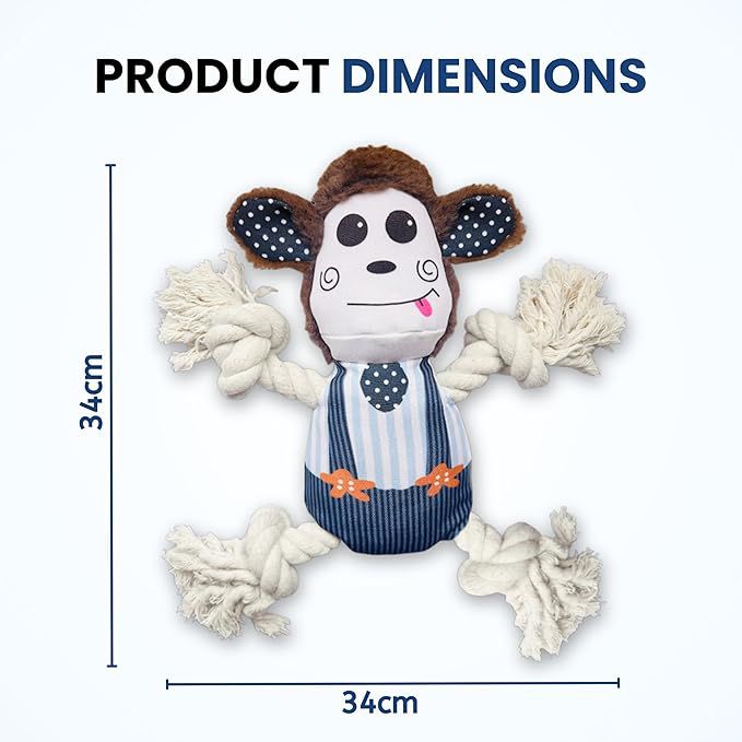 Foodie Puppies Monkey Crinkle Paper Rope Plush Toy for Dogs | Non-Toxic, Soft, Stuffed Interactive Cute Squeaky, Teething Rope Dog Toys | Plush Dog Toys for Small to Medium Dogs