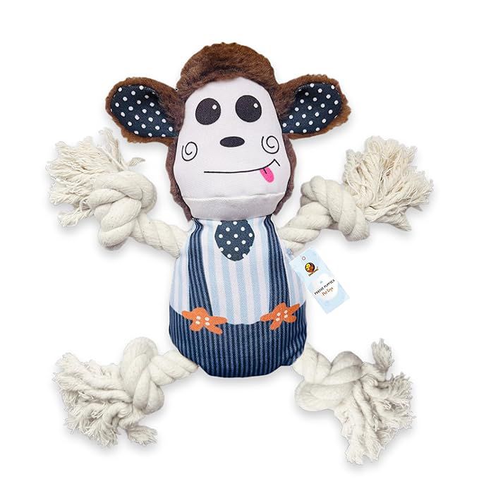 Foodie Puppies Monkey Crinkle Paper Rope Plush Toy for Dogs | Non-Toxic, Soft, Stuffed Interactive Cute Squeaky, Teething Rope Dog Toys | Plush Dog Toys for Small to Medium Dogs