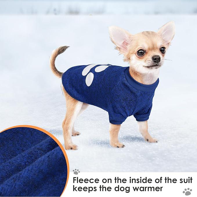 RETOLIT Dog Sweater for Small Dog - Classic Knitted Doggie Paw Print Sweater for Cold Weather, Soft Warm Winter Dog Clothes Outdoor Indoor for Chihuahua, Bulldog, Dachshund, Pug, Yorkie（Blue,l）