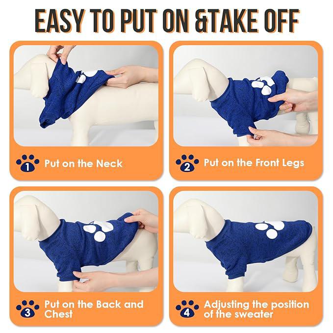 RETOLIT Dog Sweater for Small Dog - Classic Knitted Doggie Paw Print Sweater for Cold Weather, Soft Warm Winter Dog Clothes Outdoor Indoor for Chihuahua, Bulldog, Dachshund, Pug, Yorkie（Blue,l）